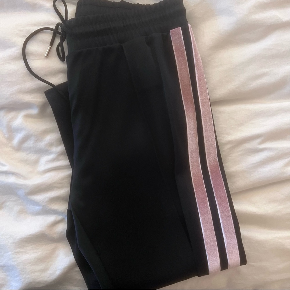 Sandro Black Joggers with Pink Stripes